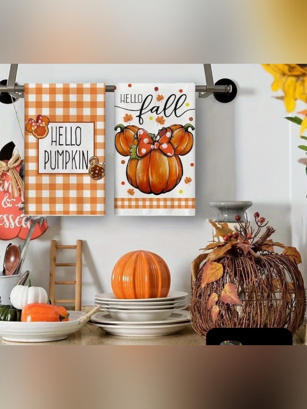 Mickey Hello Pumpkin & Hello Fall Orange Decorative Kitchen Towels